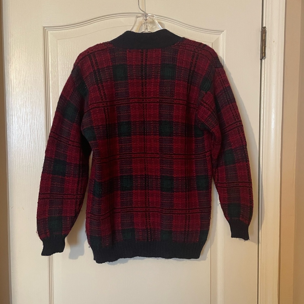 Vintage 90s JH Collectibles Plaid Cardigan Sweater 100% Wool Navy Plaid Size PS - Picture 6 of 6
